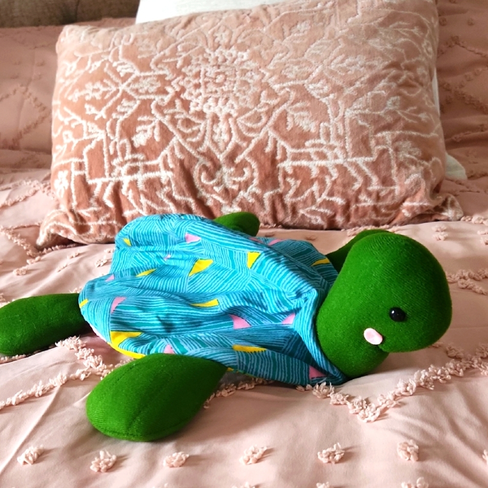 Green Plush Turtle with Colorful Shell